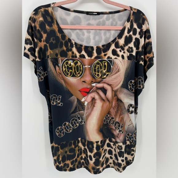 Women's Leopard Scoop Neck Cool Boss Babe T Shirt - Picture 1 of 8
